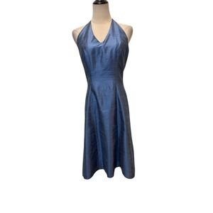 Saeyoung Vu Couture Blue Silk Halter Dress Sz 8 Minimalist 90s Style Preppy